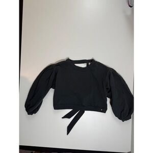 Pilcro Anthropologie Black XS Cropped Open Back Tie Bottom Long‎ Sleeve Top